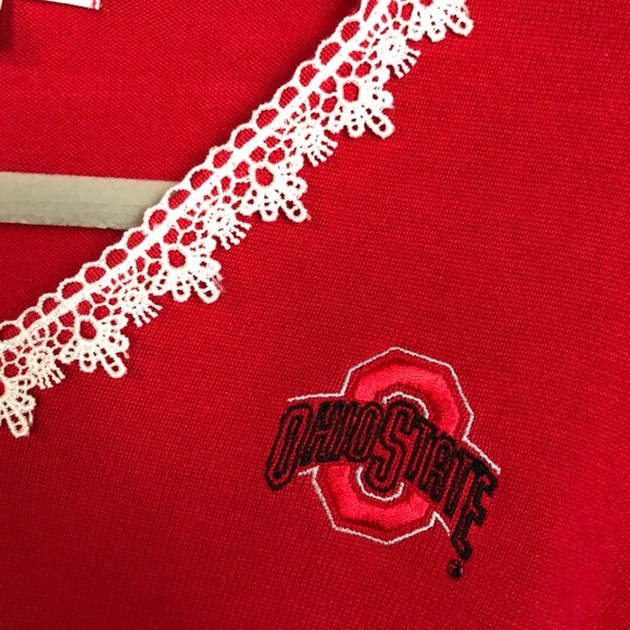 TOMMY HILFIGER The Ohio State University Women Red Crop Long Sleeve Lace Top L. - Picture 3 of 5
